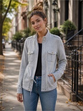 Tory Burch Light Gray Military-Style Knit Jacket